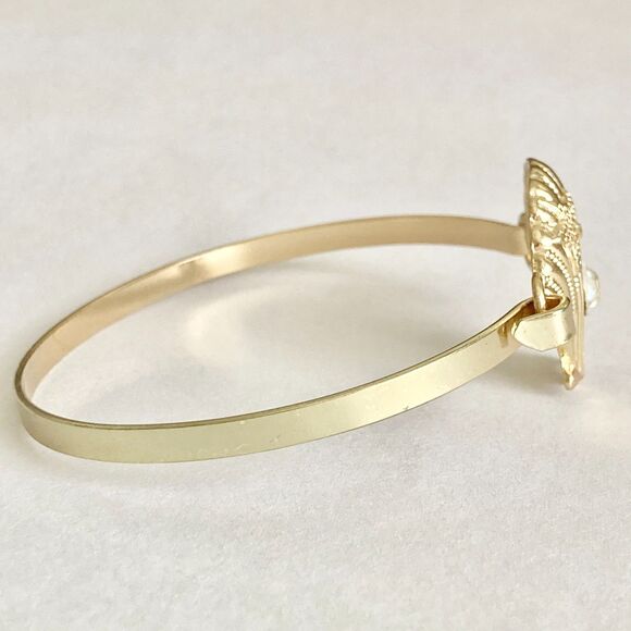 Scallop Sea Shell Bracelet Bangle Nautical Island Beach 7.5" Gold Plated Crystal - Picture 6 of 13